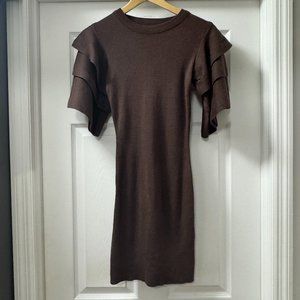 Settle Down Brown Ruffle Sleeve Bodycon dress Size Medium